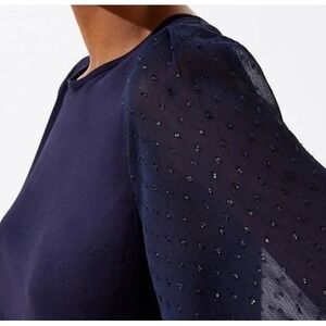 NWT LOFT Shimmer Short Sleeve Sleeve Navy Blouse Sz Large‎ New